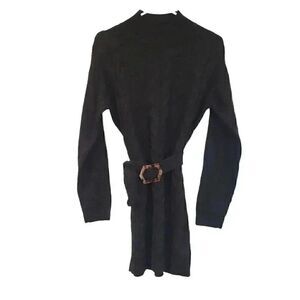 Missguided Women's Black Acrylic Cable Knit Mini Sweater Dress w Belt NEW